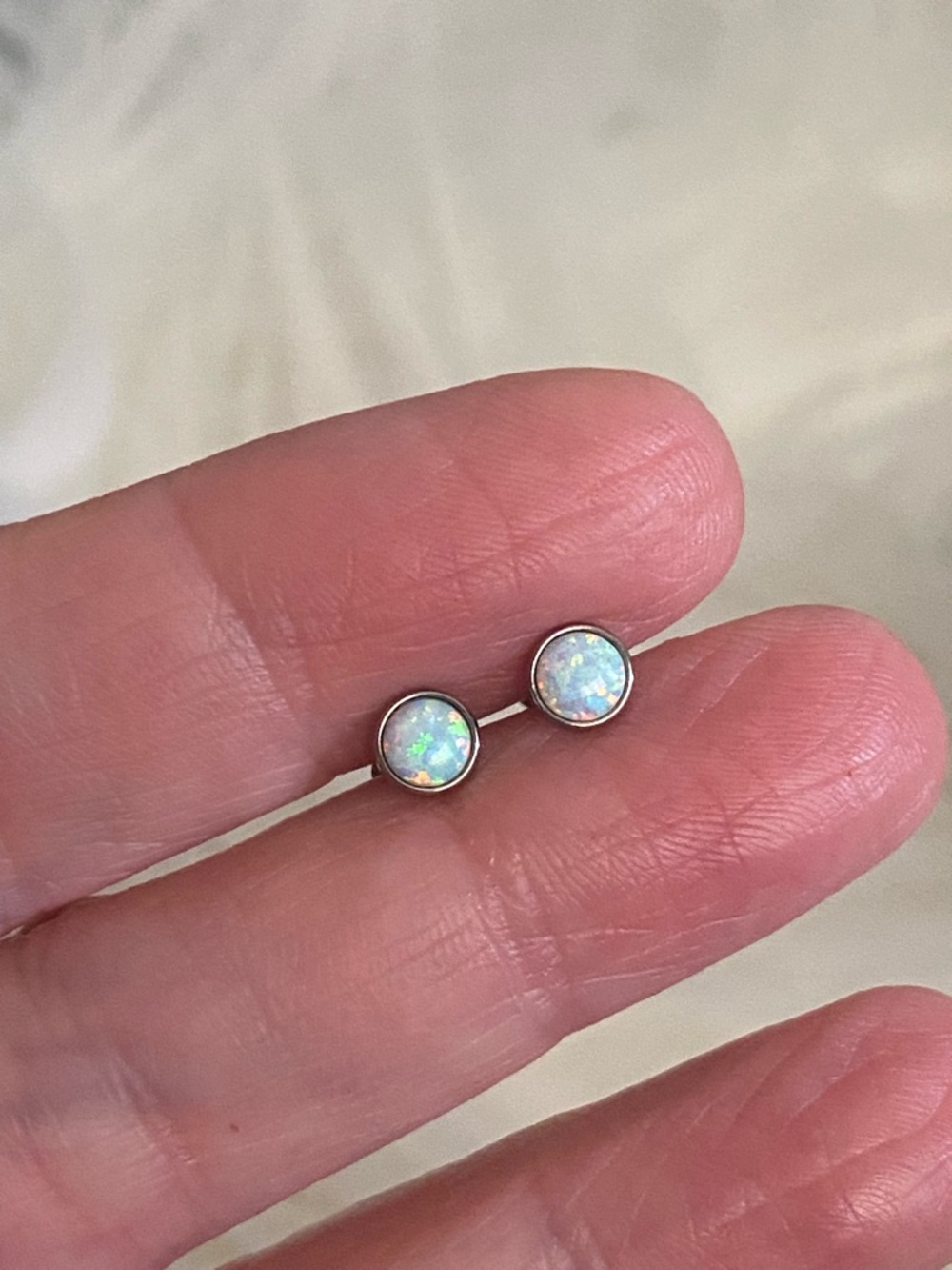 Silver White Opal Stud Earrings